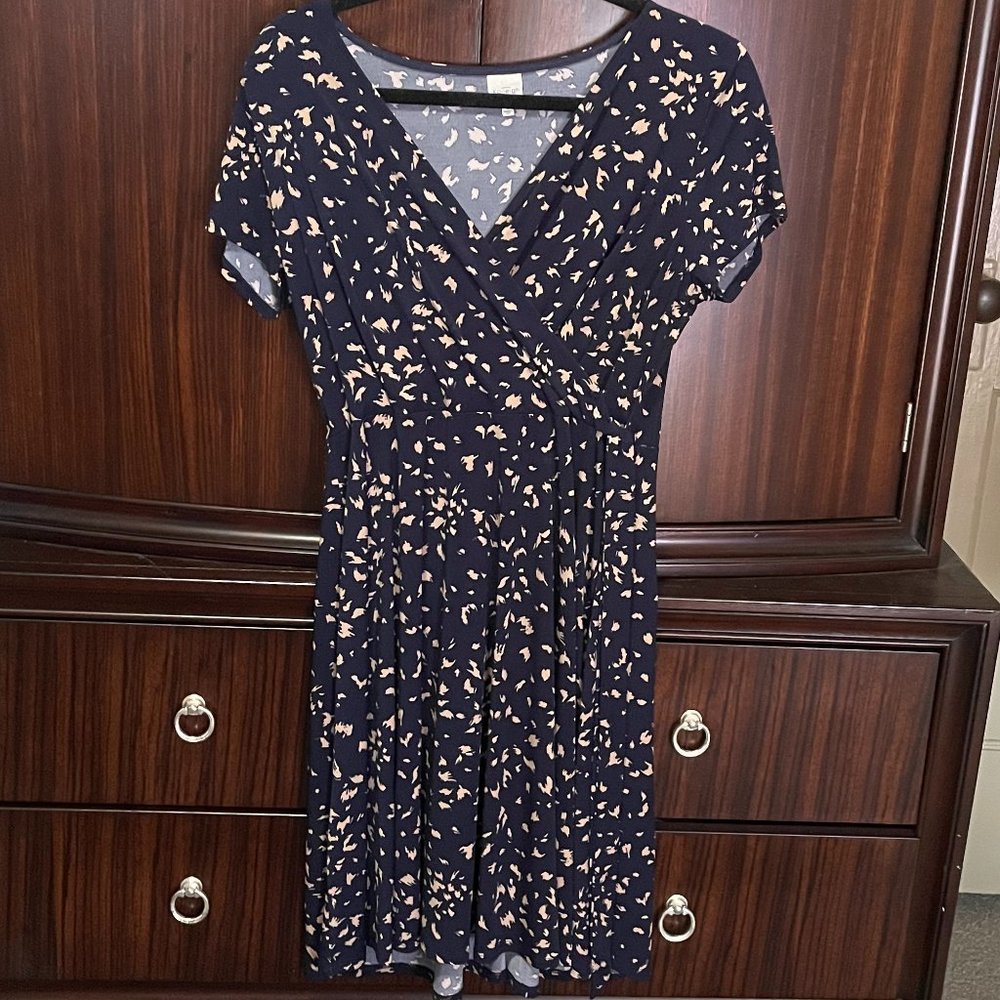 Kaleigh Arnett Faux Wrap Navy Dress Size M